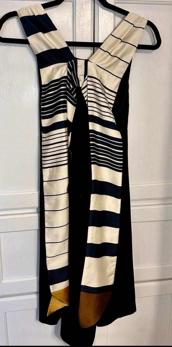 Mango Suit Black Scarf Neck Bow Striped Detail Shift Dress Size 6